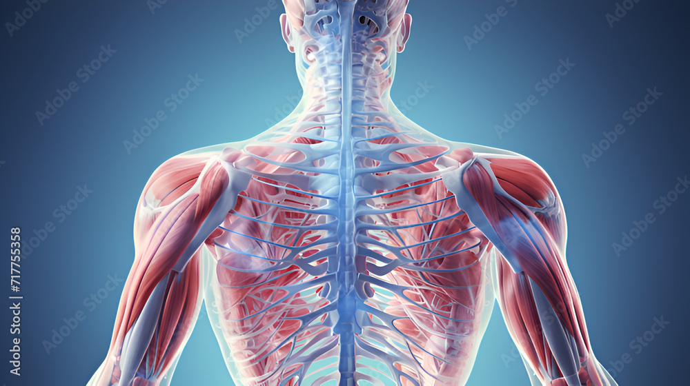 The Dynamic Symphony of Shoulder Muscle Harmony and Backbone Resilience: Unraveling the Mysteries of Musculoskeletal Integration - obrazy, fototapety, plakaty 