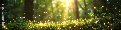 Lush green grass with sparkles in shining light. Generative AI