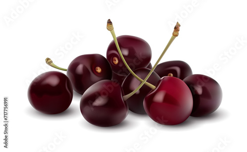 Ripe cherries on a white background. Vector illustration. Sketch for creativity.