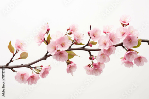 a pink sakura branch on a white background
