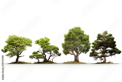 4 tree varieties of the same species on white background in a