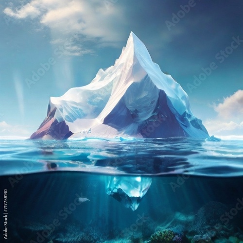Iceberg with a hidden mountain in the sea with a view underwater. © Nutjaree