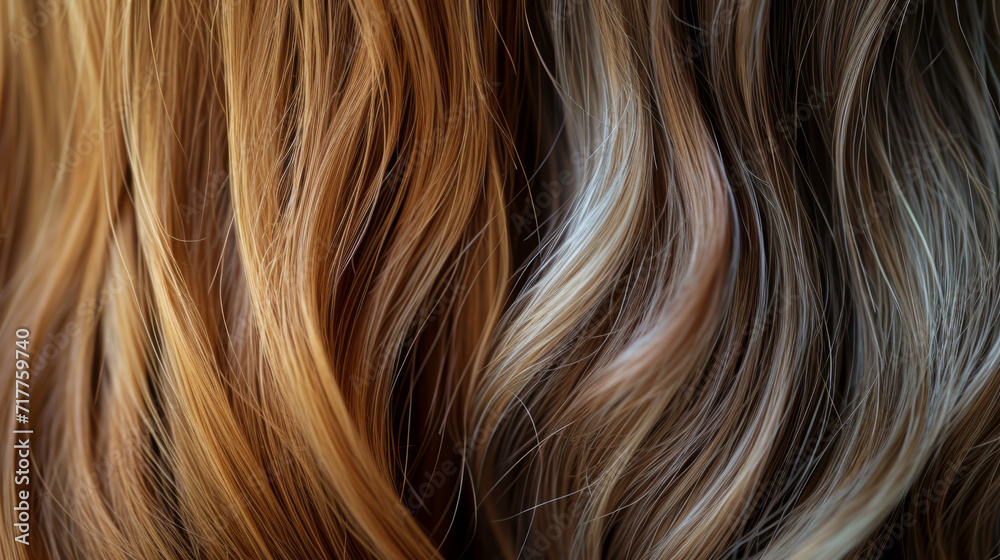 close-up of a flow of brunette to blonde ombre hair with a smooth and silky texture close-up of a flow of brunette to blonde ombre hair with a smooth and silky texture