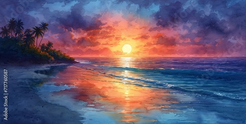 Sunset Serenade  A Painted Ocean Scene Generative AI