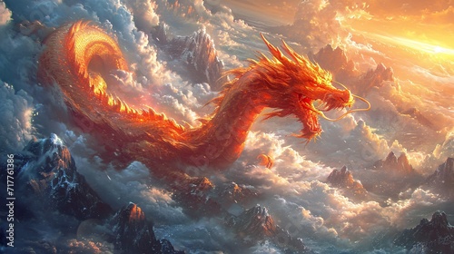 Dragon's Den: A Fantasy World of Clouds and Mountains Generative AI