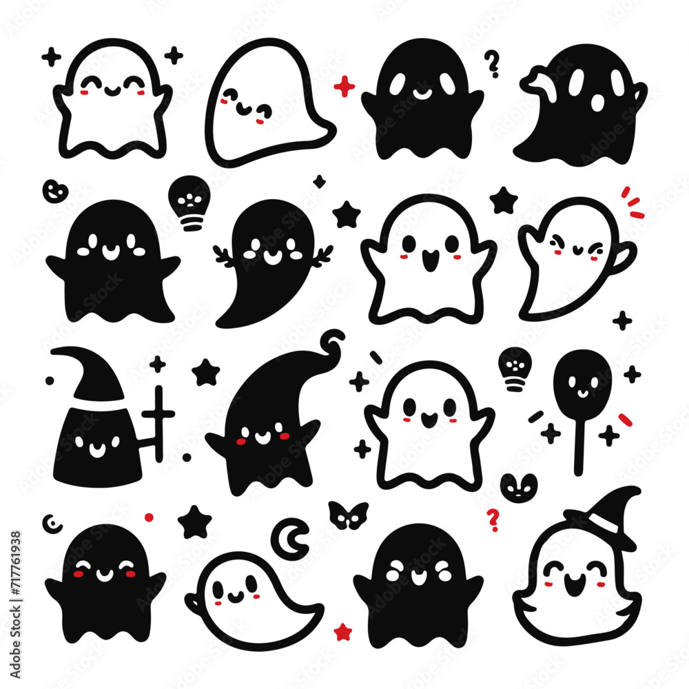 Fototapeta premium Cute ghost - happy ghost, cartoon ghost - vector illustration.