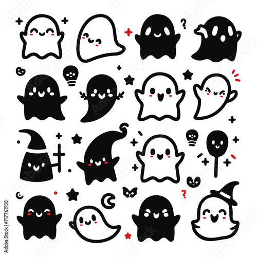 Cute ghost - happy ghost, cartoon ghost - vector illustration.
