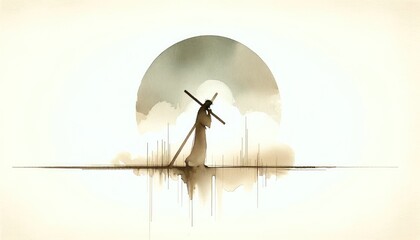 Jesus takes up his Cross. Digital watercolor painting illustration.