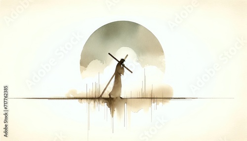 Jesus takes up his Cross. Digital watercolor painting illustration. photo