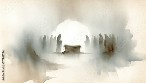 Jesus Christ is laid in the tomb. Watercolor digital painting.