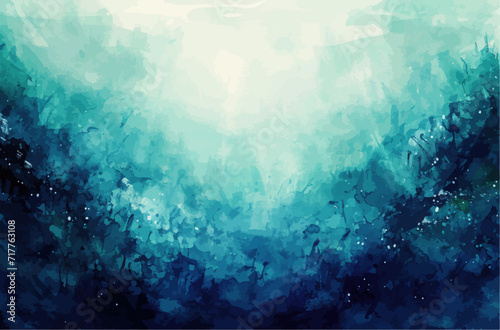 Underwater scene with coral reef, fish and seaweed. Vector illustration.