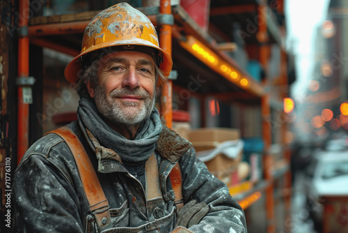 Close-up portrait of a male street laborer outside