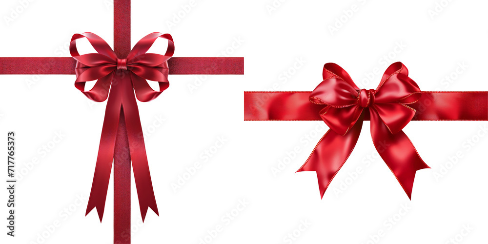 Red Ribbon with Bow Set Isolated on Transparent or White Background, PNG Red Ribbon with Bow Set Isolated on Transparent or White Background, PNG