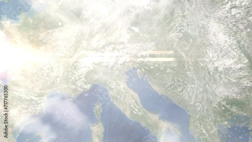 Zoom in from space and focus on Venice, Italy. 3D Animation. Background for travel intro. Elements of this image furnished by NASA