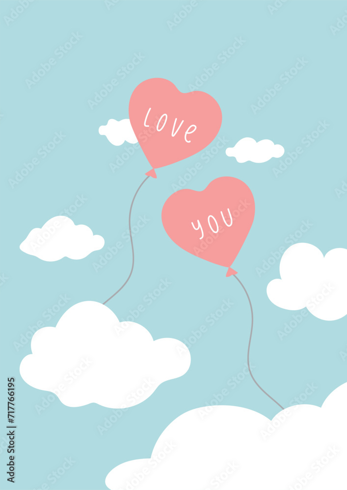 heart shaped balloon in the sky, vector illustration for greeting cards,valentine day,mother`s day,birthday,wedding