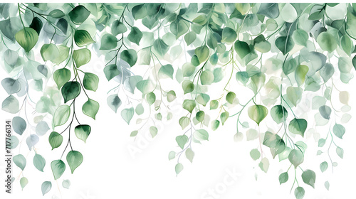 Watercolor vines jade color on Transparent Background photo
