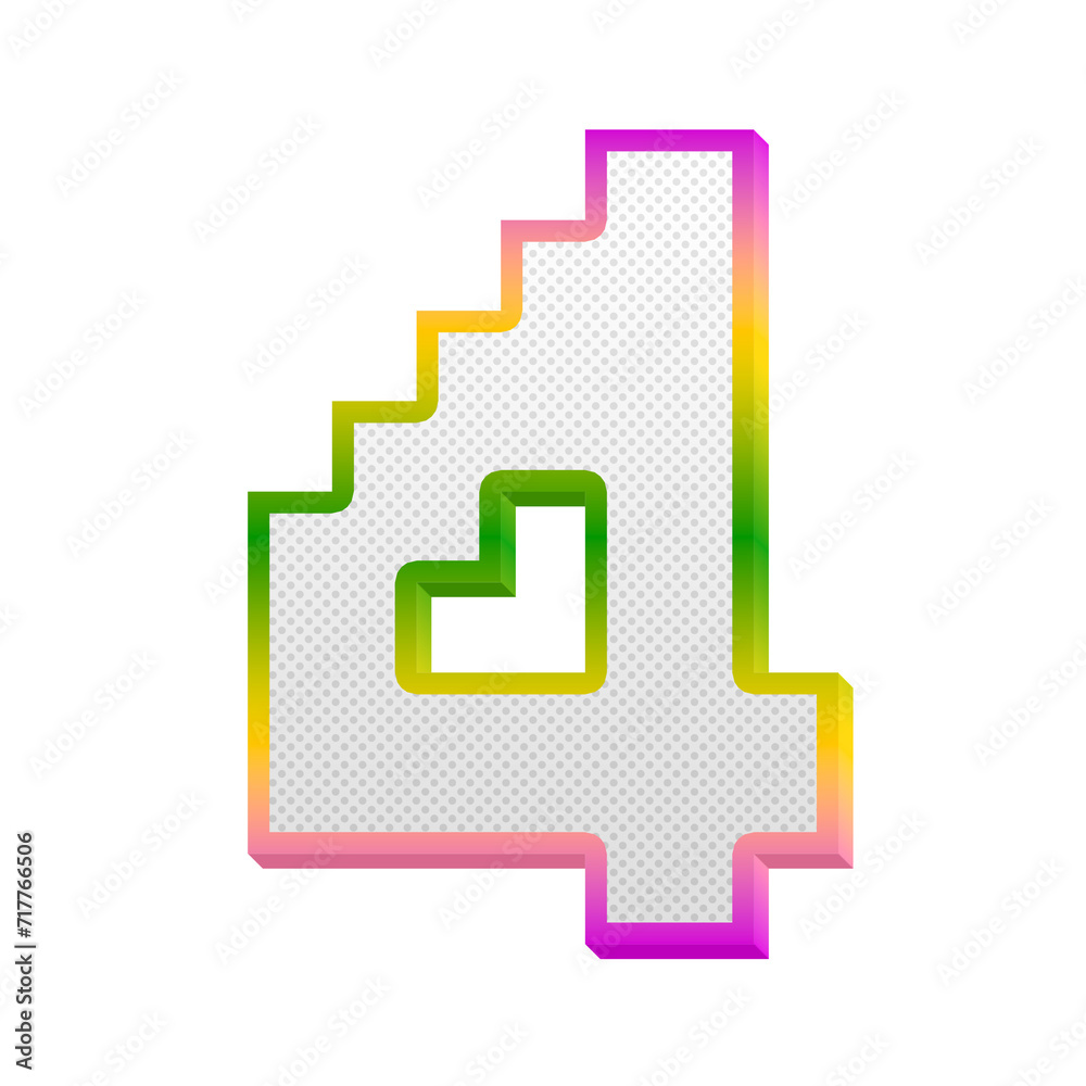 Gaming pop number 4 four isolated on transparent background. This is a part of a set which also includes letters and symbols Gaming pop number 4 four isolated on transparent background. This is a part of a set which also includes letters and symbols