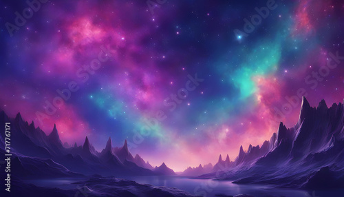 Enchanting Fantasy Starry Night Sky: Blue and Purple Colors, Galaxy, and Aurora - Wallpaper