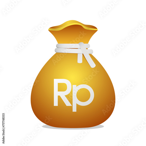 Golden bag Indonesian Rupiah currency symbol. Wealth with Rupiah sign. 3D Illustration of a bag with money.