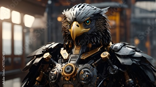 eagle in the robotic suit, Unreal Engine render of a robotic eagle