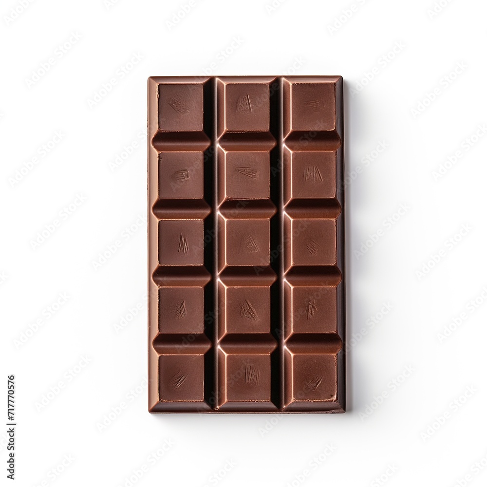 A pieces of Chocolate bar top view isolated on a white background A pieces of Chocolate bar top view isolated on a white background