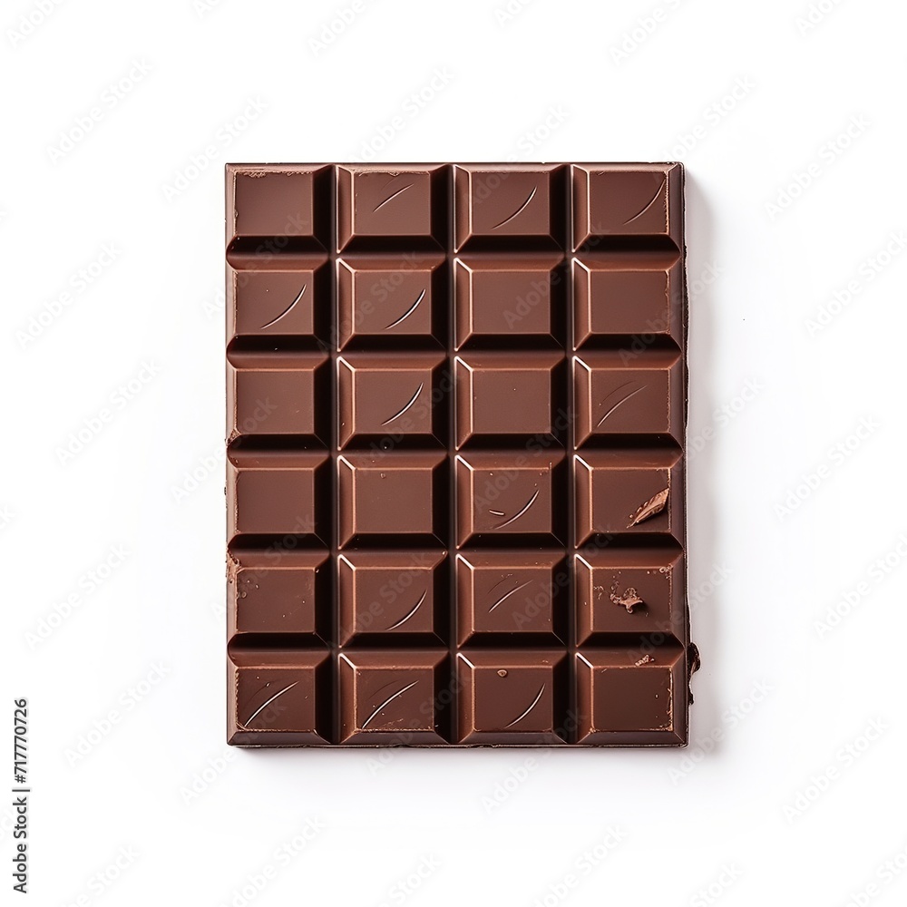 A pieces of Chocolate bar top view isolated on a white background A pieces of Chocolate bar top view isolated on a white background