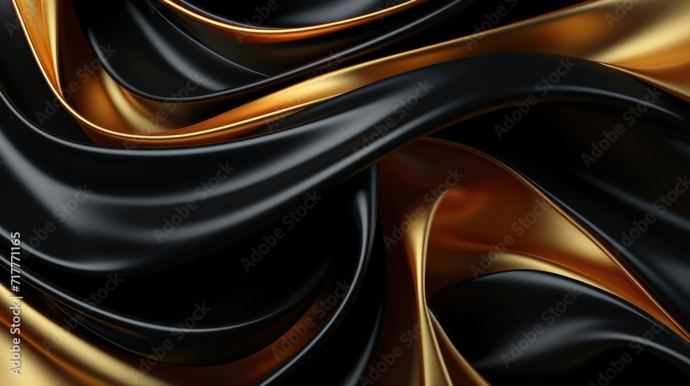 Close-up of black and gold silk waves, artistic luxury fabric texture. Close-up of black and gold silk waves, artistic luxury fabric texture.