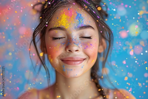 Colorful Confetti Smile: A Rainbow-Colored Makeup Artist's Monthly Event Generative AI