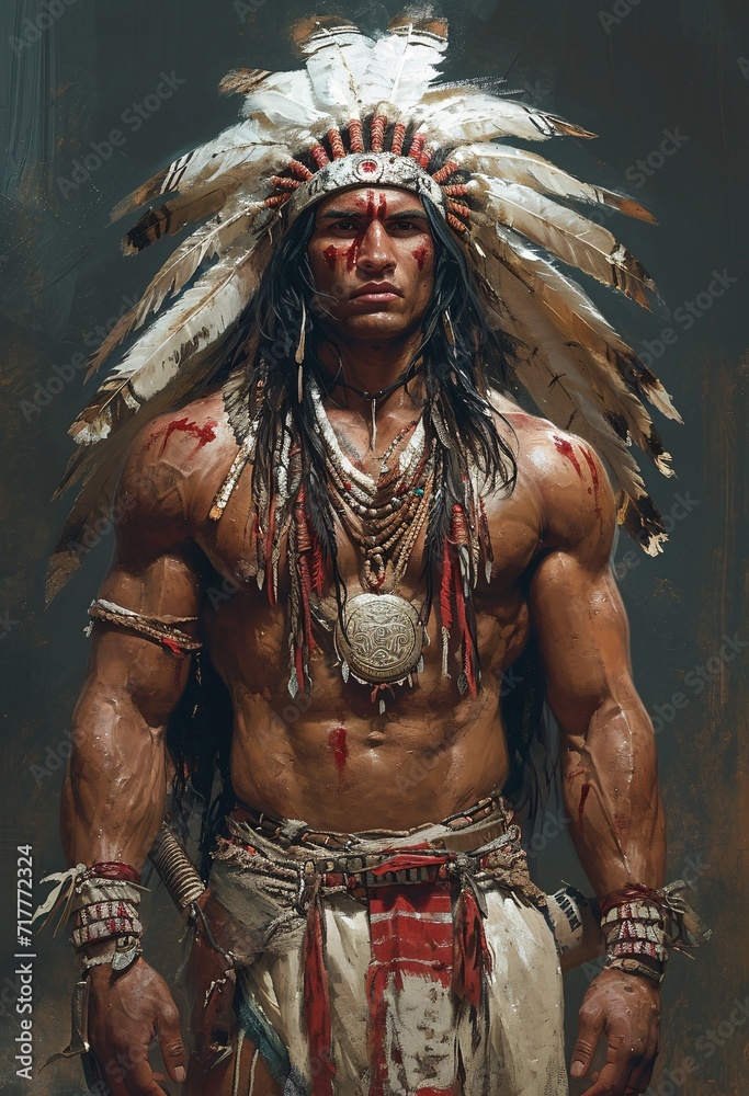 Native American Warrior in Full Regalia Generative AI