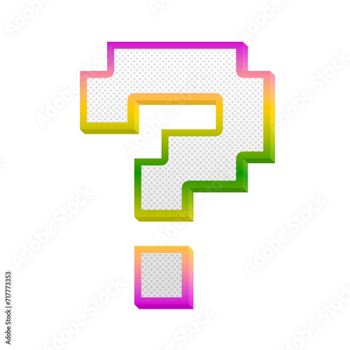 Question mark gaming pop symbol isolated on transparent background. This is a part of a set which also includes alphabet letters and numbers