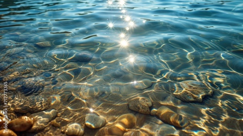 The gentle ripples of clear water, kissed by the warmth of the sun, summer's blissful tranquility.