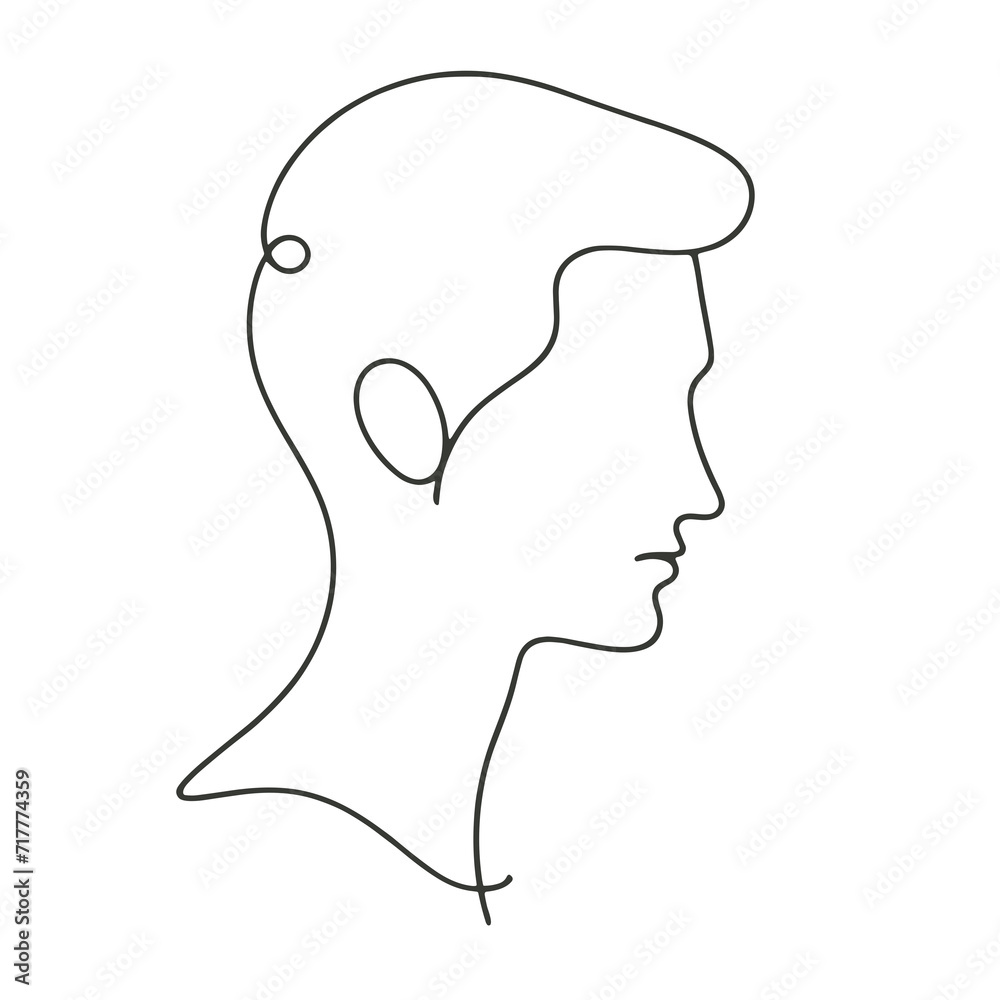 Continuous outline of a man's head in one line, simple vector sketch