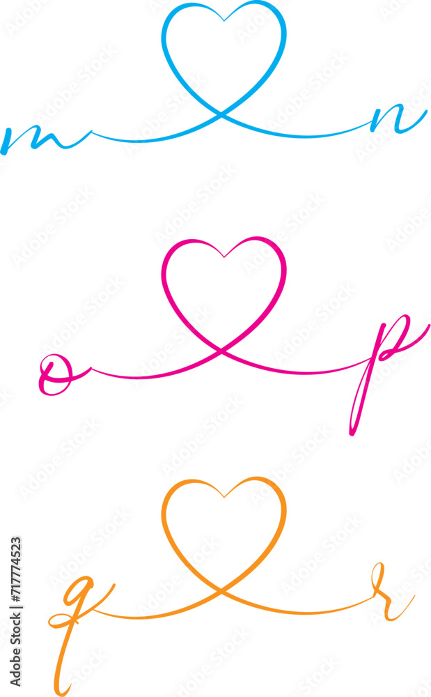Alphabet love combinations for wedding cards (M to R)
