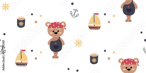 Children's pattern in pirate style. The print is suitable for printing on fabric and paper. Children's textiles and vinyl wallpaper.
