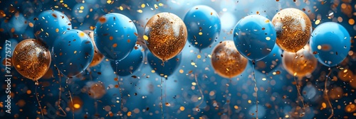 Golden Balloons in Blue Sky: Celebrate the New Year with a Pop of Color Generative AI