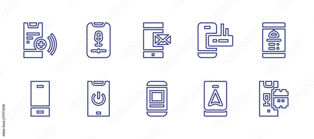 Smartphone line icon set. Editable stroke. Vector illustration. Containing smartphone, mobile phone, message, online shop.