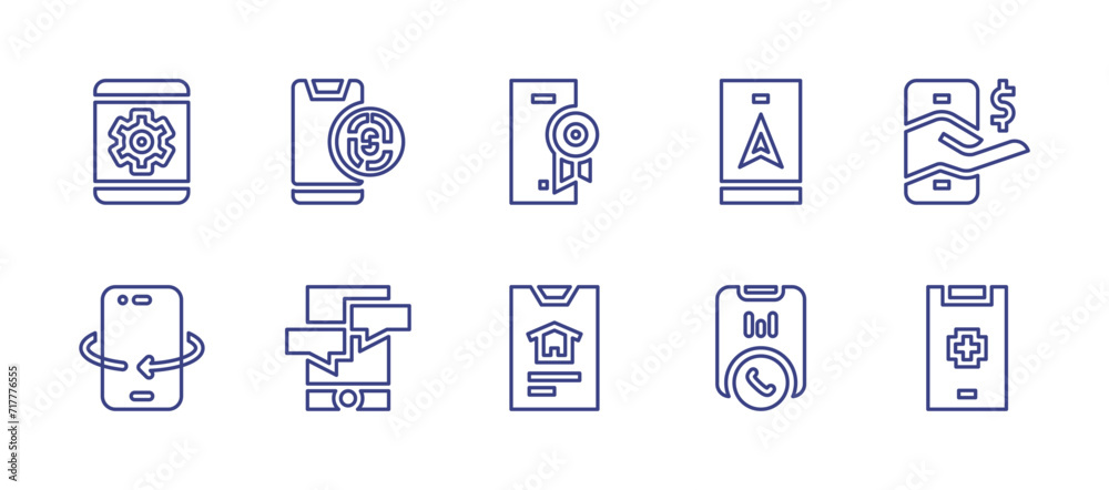 Smartphone line icon set. Editable stroke. Vector illustration. Containing mobile phone, mobile app, smartphone, mobile, route, phone call.