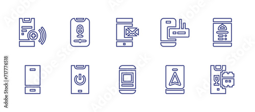 Smartphone line icon set. Editable stroke. Vector illustration. Containing smartphone, mobile phone, message, online shop.
