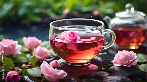 Aromatic Rose Tea in a Serene Water Garden