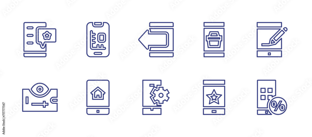 Smartphone line icon set. Editable stroke. Vector illustration. Containing smartphone, mobile app, online shop, star.