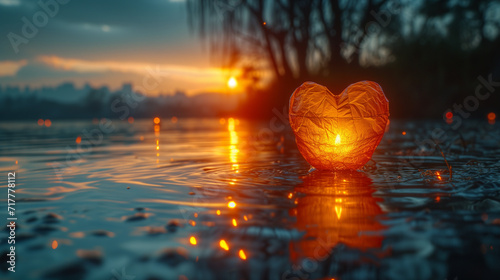 Heart lanterns on the water