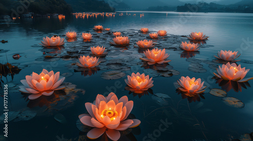 Water lilly lanterns floating on the water