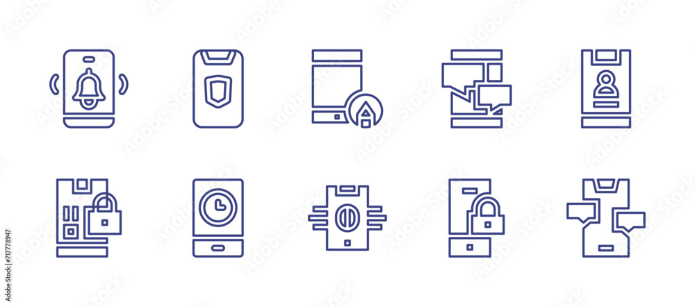 Smartphone line icon set. Editable stroke. Vector illustration. Containing smartphone, mobile security, chatting, lock.