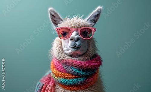 Pink Sunglasses and Scarf Trend  A Cute and Colorful Llama Generative AI