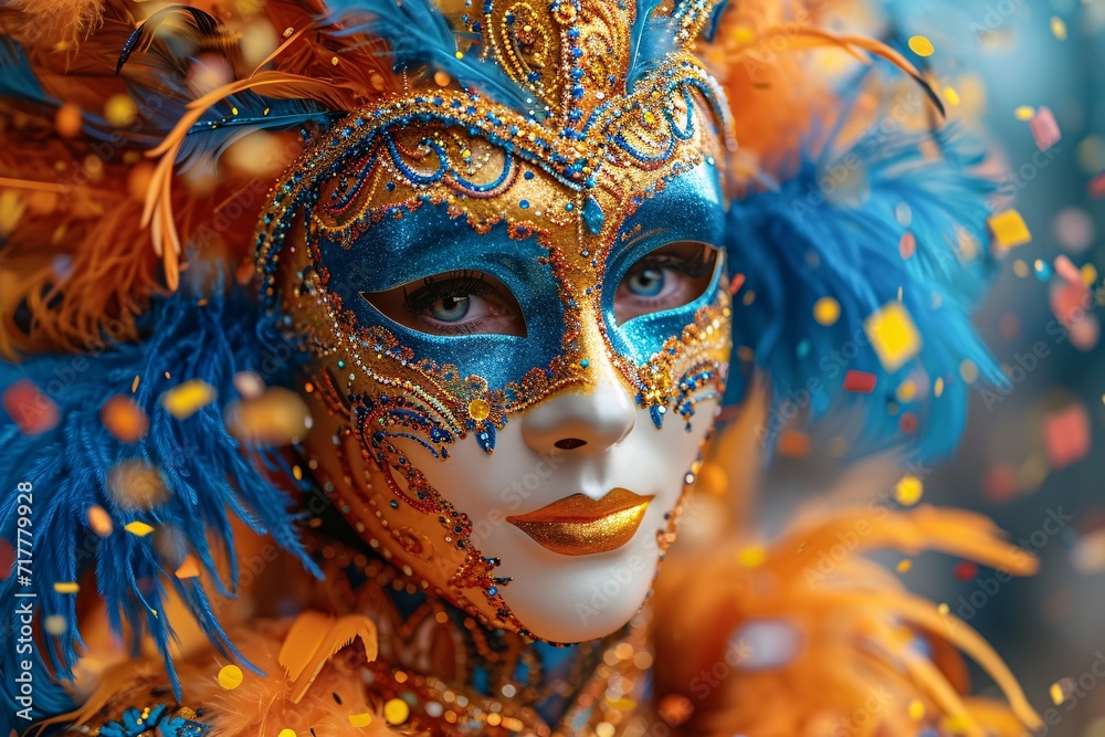 Mardi Gras Masked Marvel: A Vibrant Face-Painted Face Generative AI