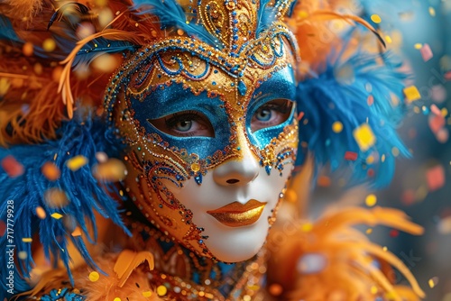 Mardi Gras Masked Marvel: A Vibrant Face-Painted Face Generative AI photo