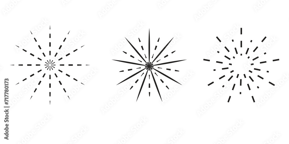 3 set of Sunburst icon vector flat design with white background. 3 set of Sunburst icon vector flat design with white background.