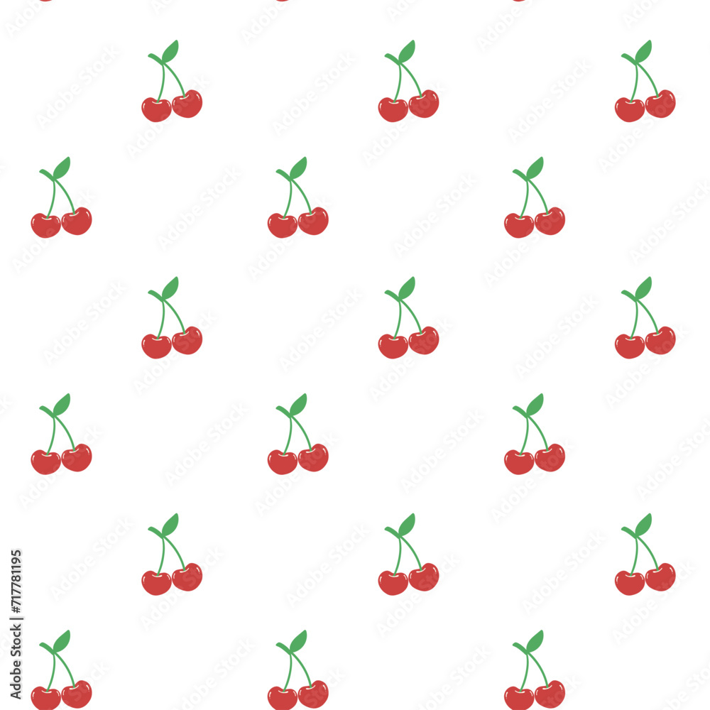 cute coquette pattern seamless red cherries with stem isolated on white background cute coquette pattern seamless red cherries with stem isolated on white background