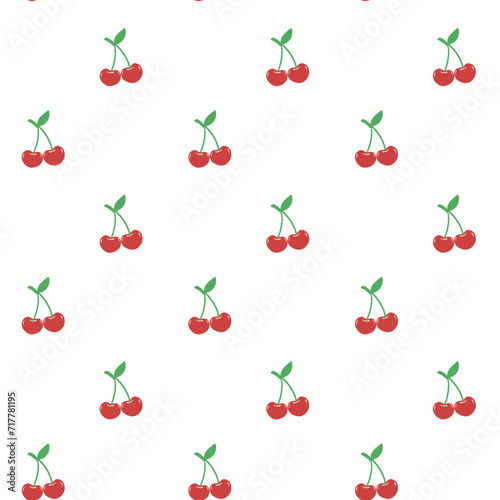 cute coquette pattern seamless red cherries with stem isolated on white background