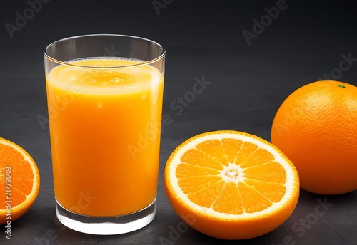 fresh orange juice in the glass on dark background